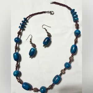 Blue and Purple Beaded Necklace and Earring Set